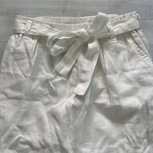 LOFT 100% Linen White High Waist Belted Skirt Size L - Picture 2 of 5